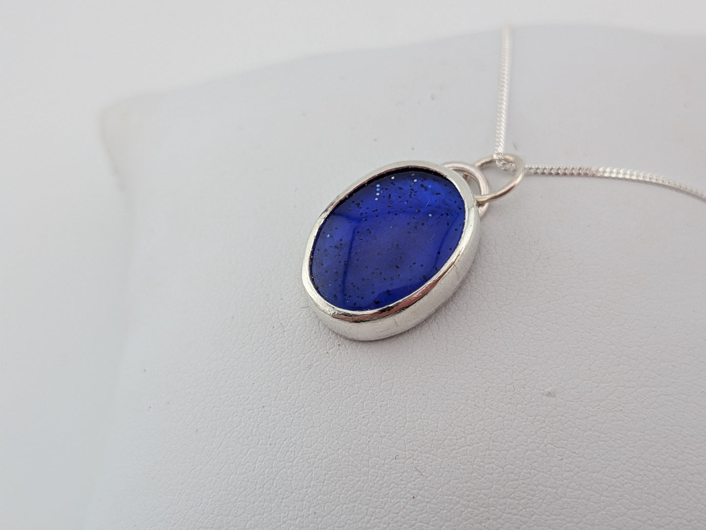 Blue Glitter Bowlerite Oval Pendant