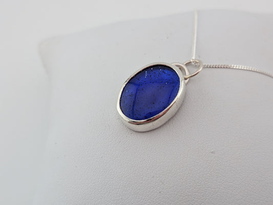 Blue Glitter Bowlerite Oval Pendant