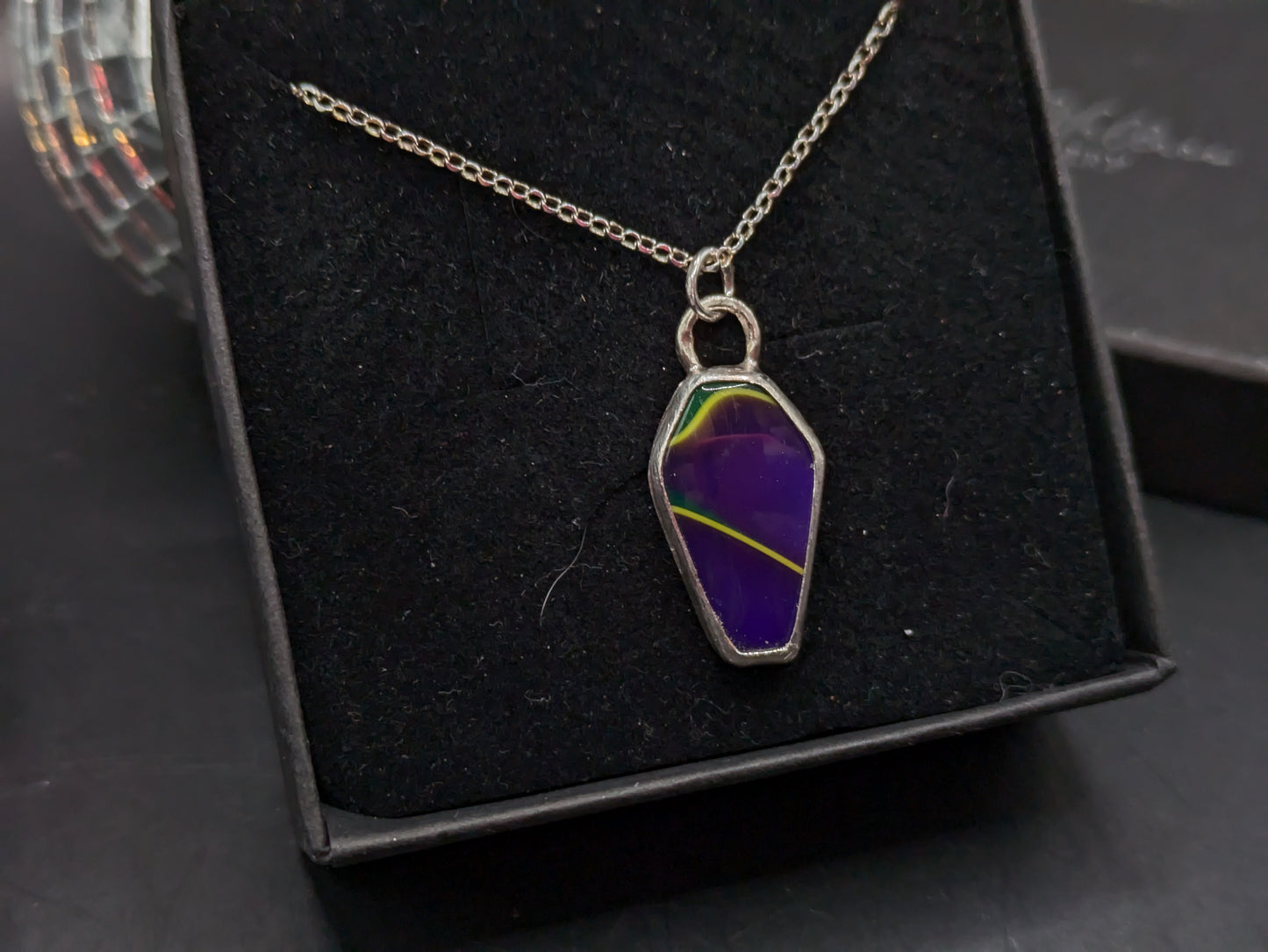 Purple and Green Acrylic Coffin Pendant