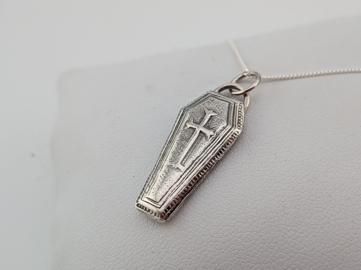 3D Oxidised Coffin Necklace