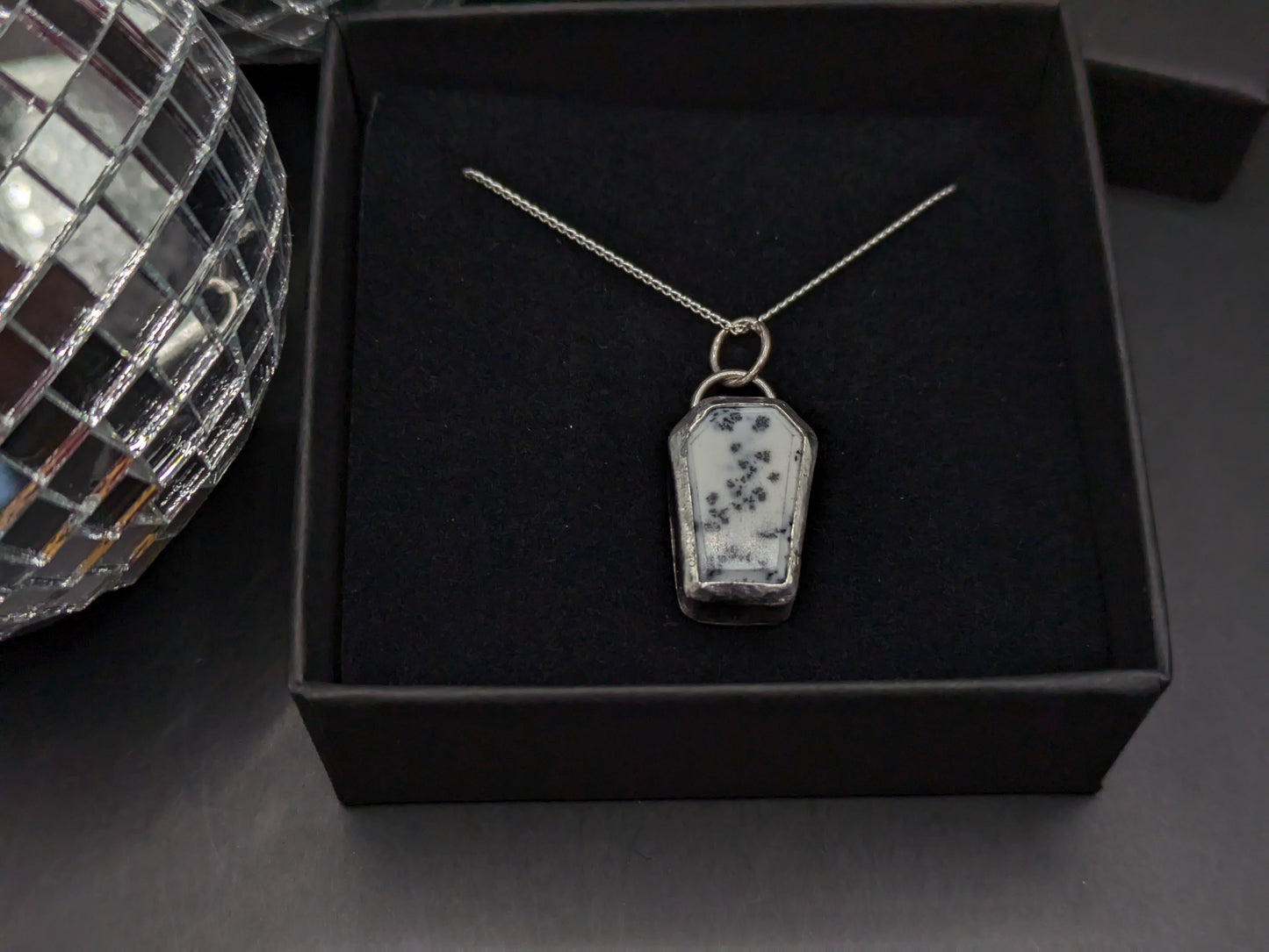 Howlite and Silver Coffin Pendant