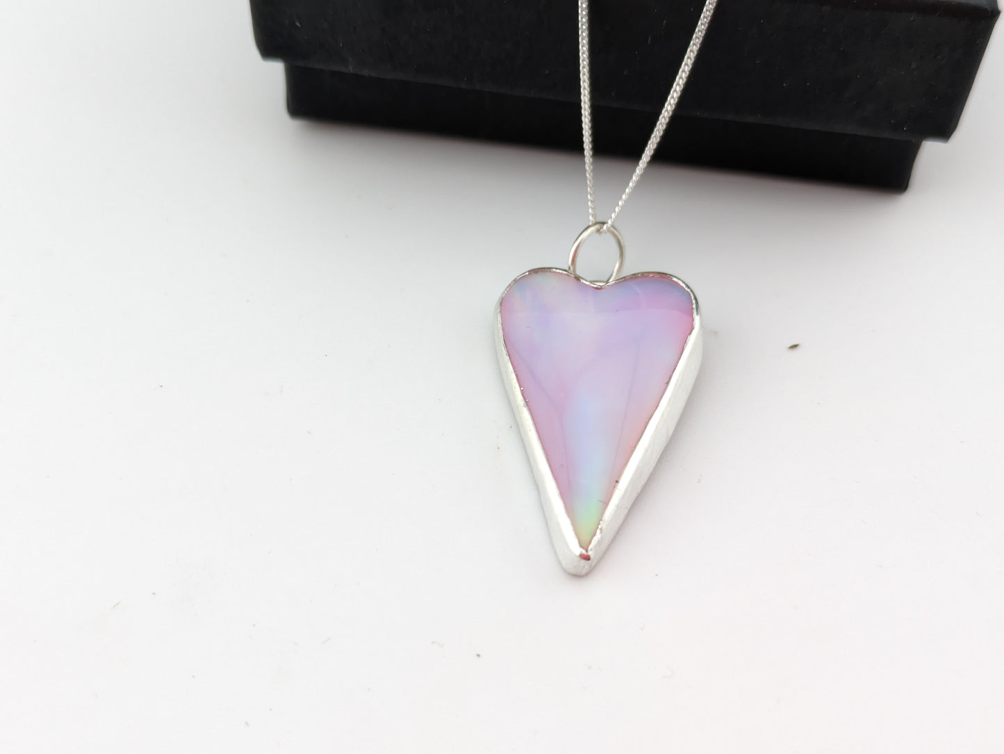 Long Pastel Aurora Opal heart Pendant