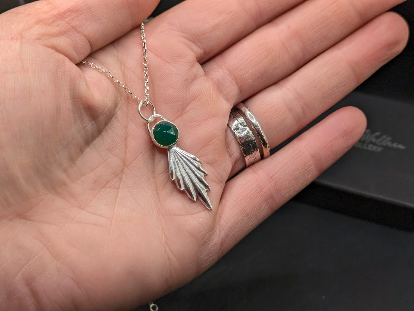 3D Fan and Green Agate Pendant