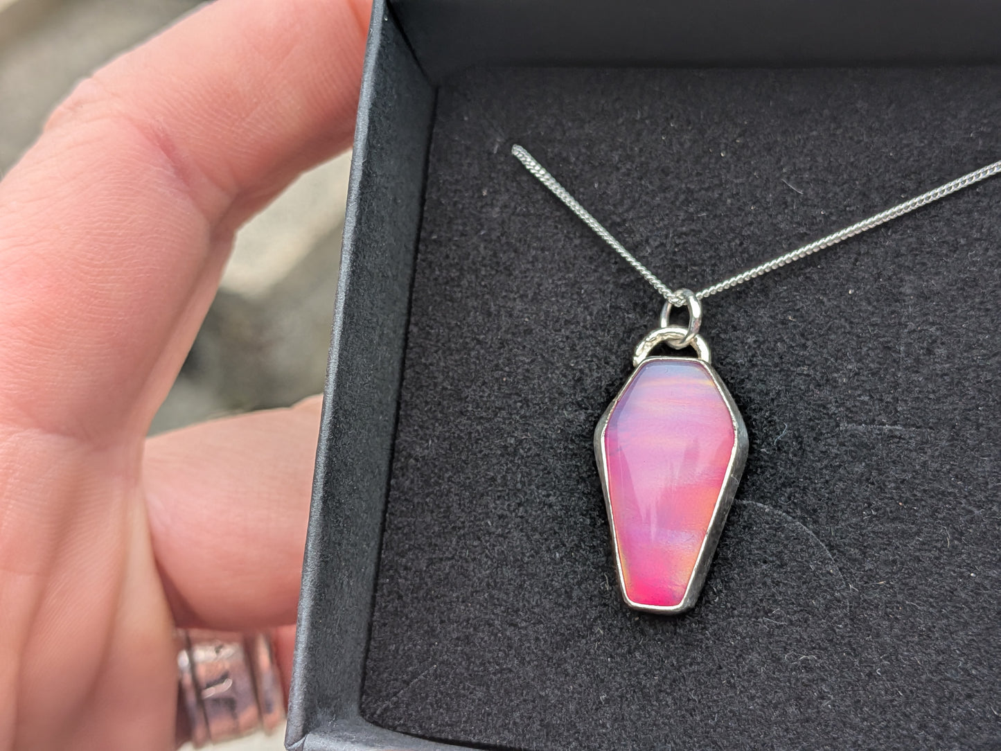 Pink Aurora Opal Coffin Pendant