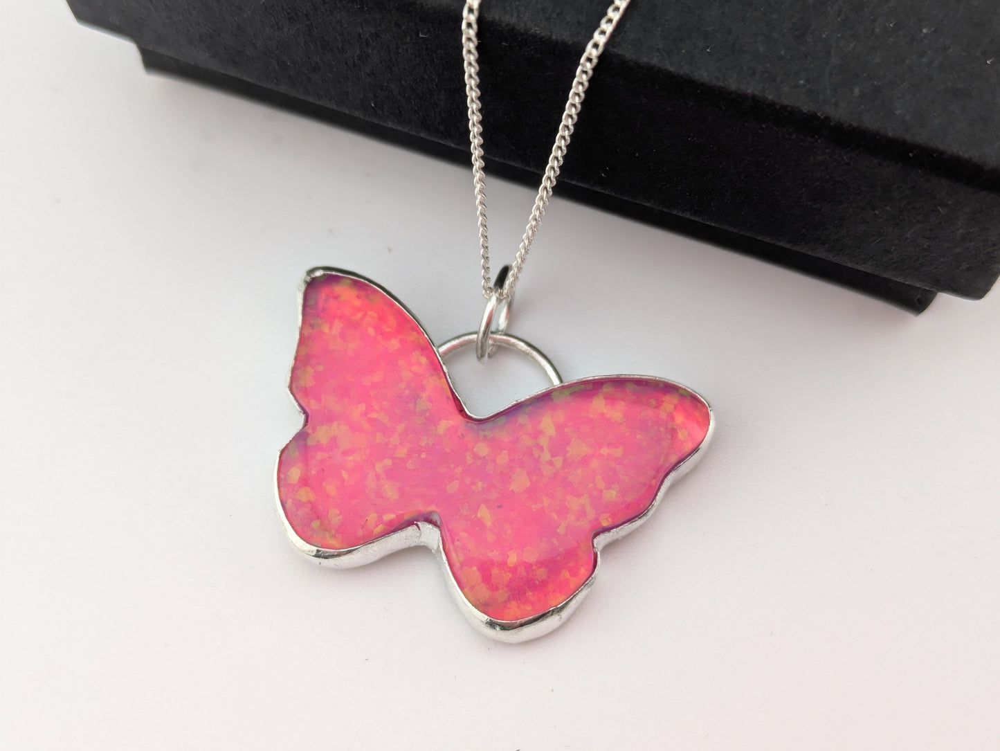 Pink Glitter Butterfly Pendant