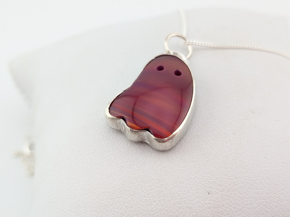Iridescent Cherry Red Aurora Opal Ghost Pendant