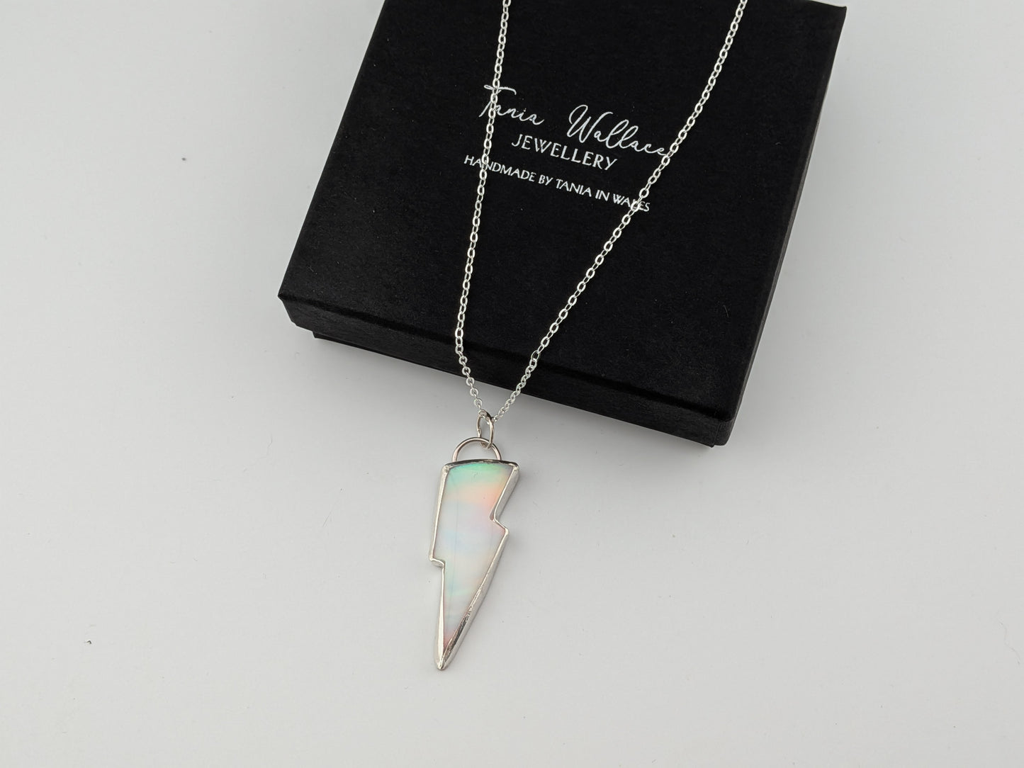 White Iridescent Bolt Pendant