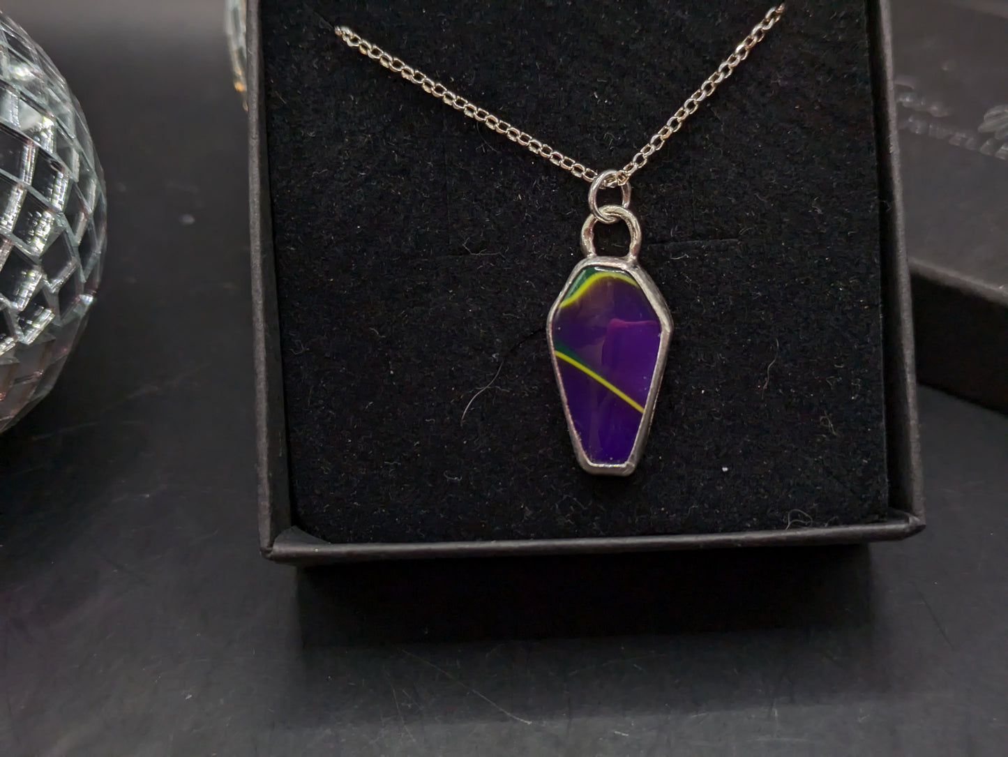 Purple and Green Acrylic Coffin Pendant