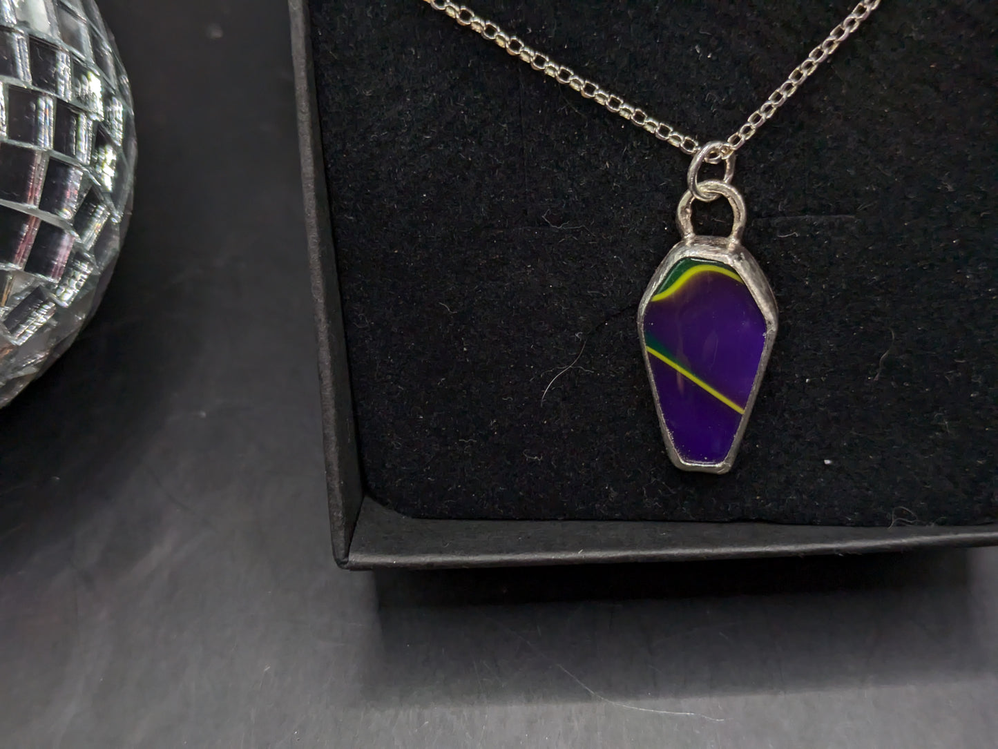 Purple and Green Acrylic Coffin Pendant