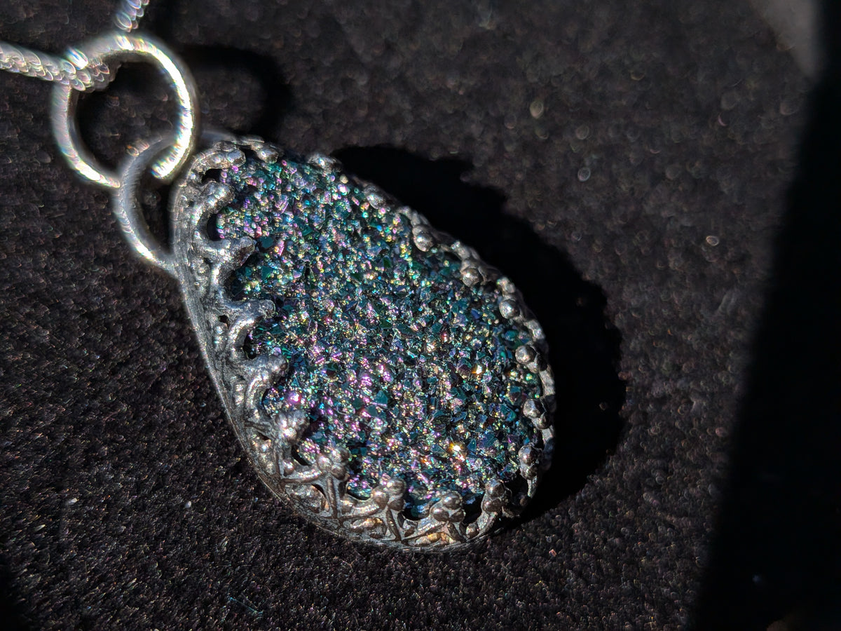 Blue/Black Druzy Quartz Pendant