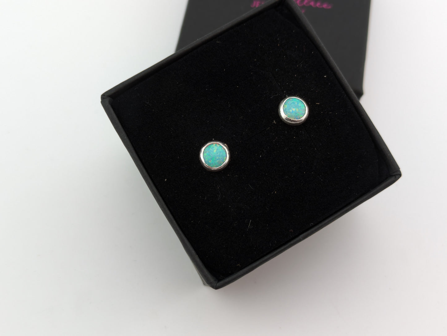 Sea Green Lab Opal Sterling Silver Stud