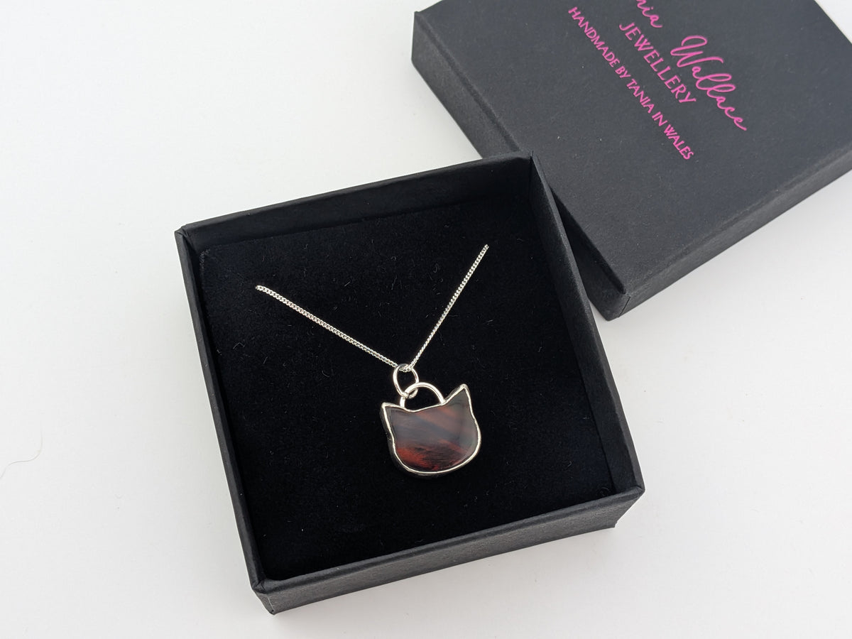 Iridescent Black Aurora Opal Cat Pendant