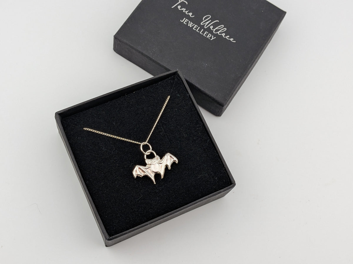 Sterling Silver Hand Pressed Bat Pendant