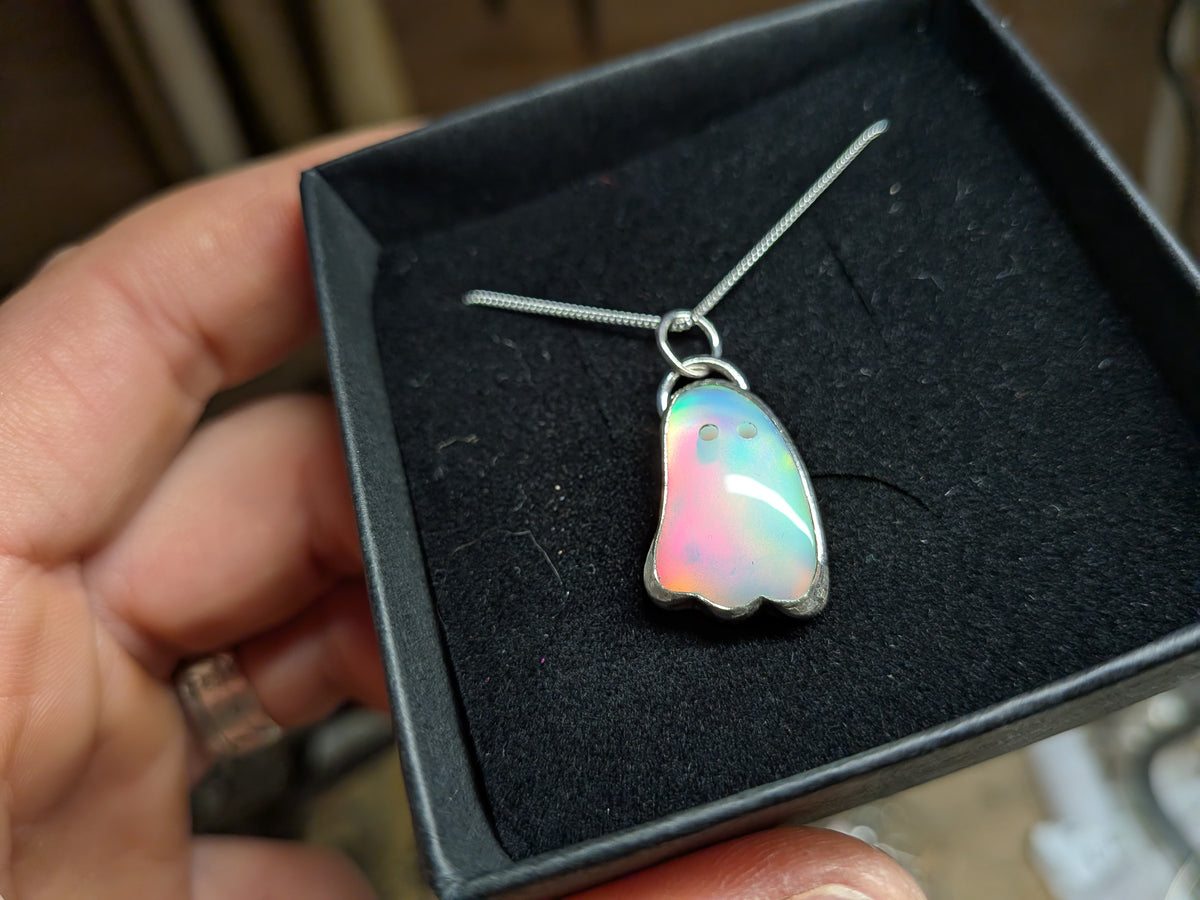 Iridescent Aurora Opal Ghost Pendant