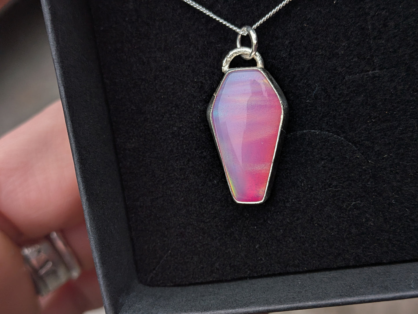 Pink Aurora Opal Coffin Pendant