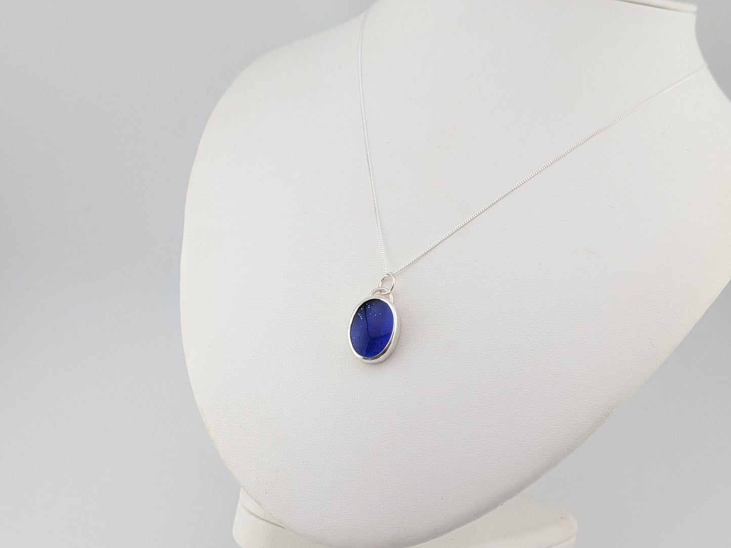 Blue Glitter Bowlerite Oval Pendant