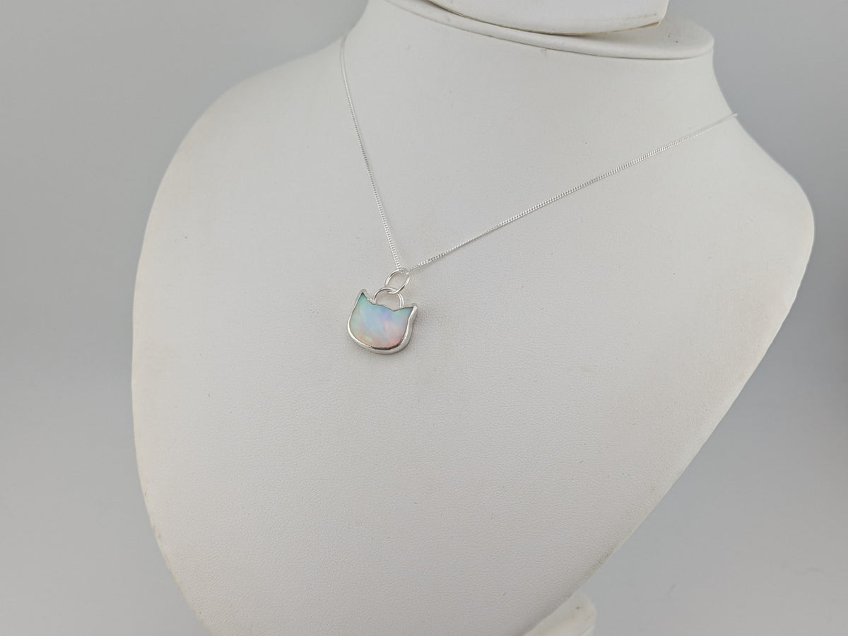 Iridescent Aurora Opal Cat Pendant