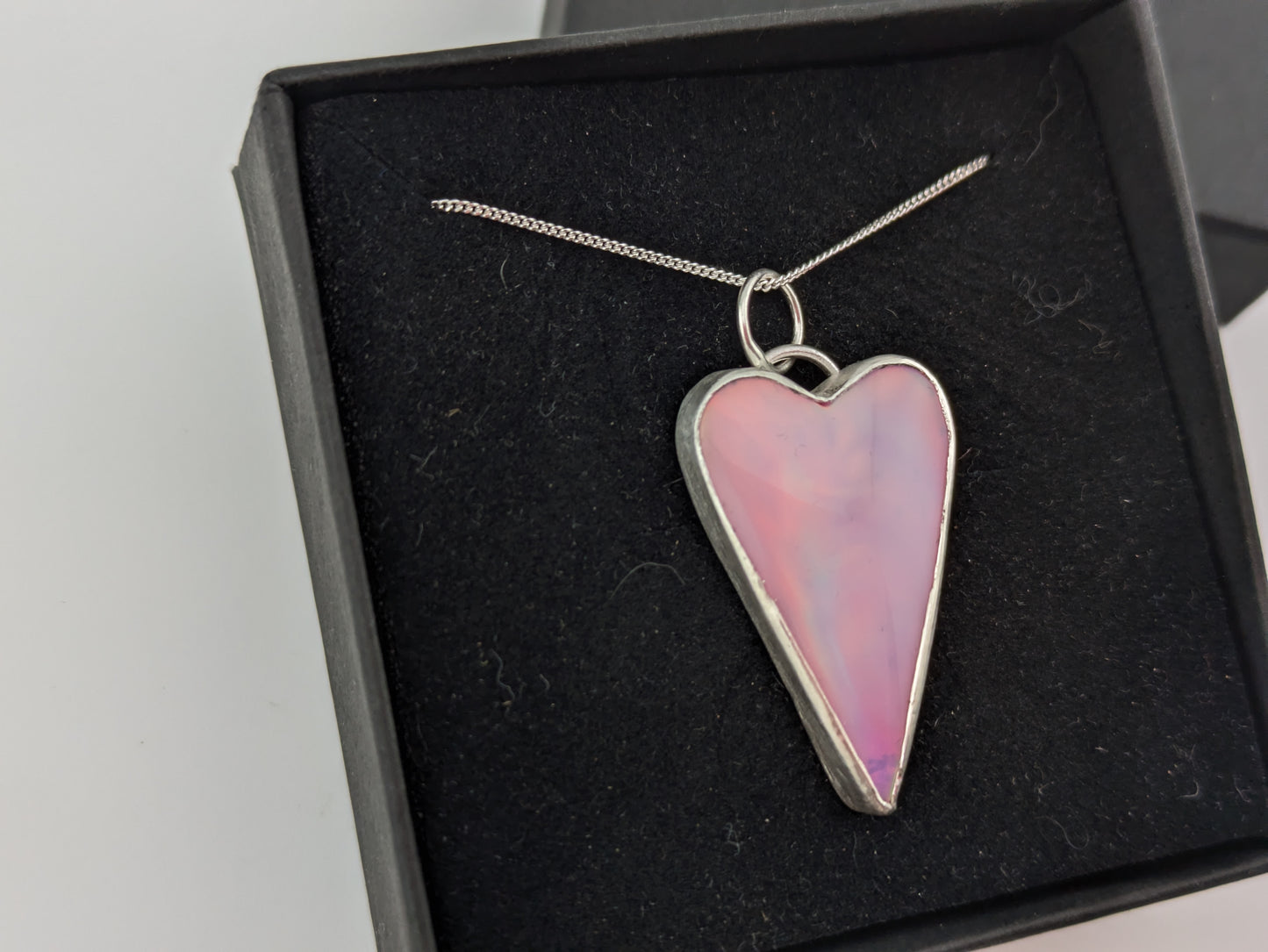 Long Pastel Aurora Opal heart Pendant