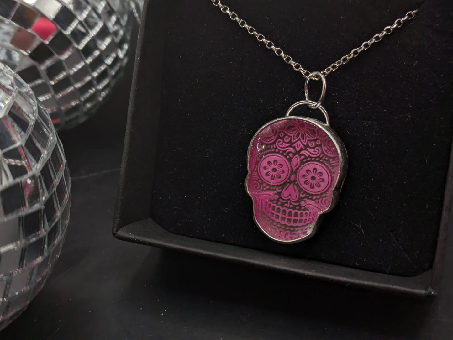 Pink Engraved Candy Skull Pendant