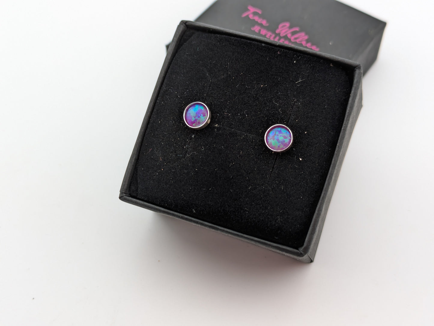 Multi-Violet Lab Opal Sterling Silver Studs