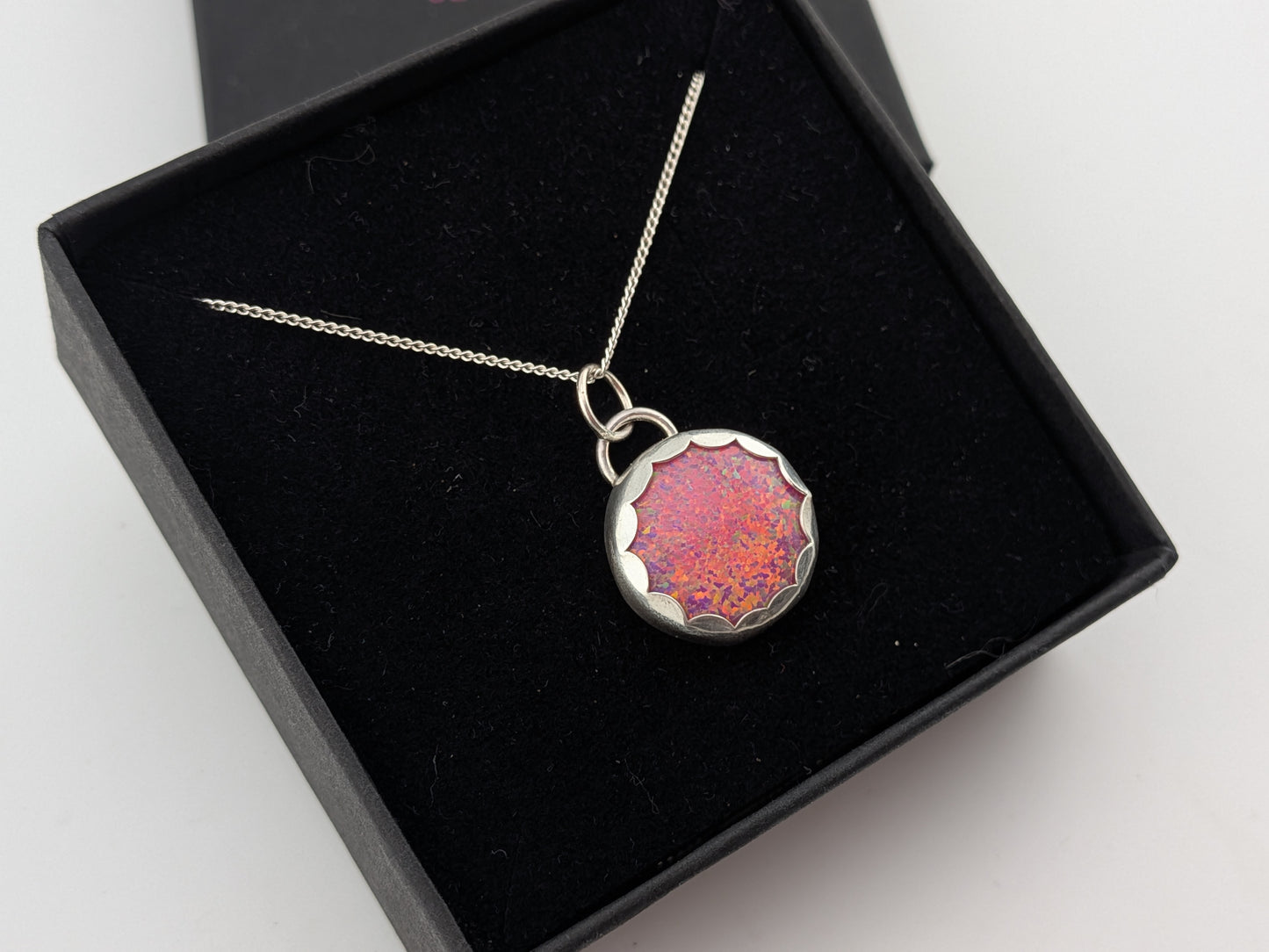Pink Rainbow Glitter Opal Pendant