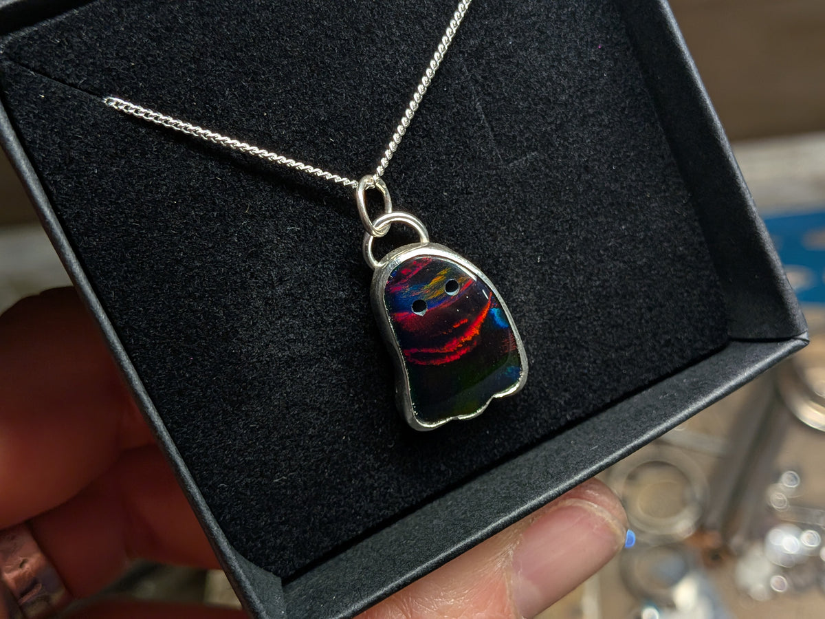 Iridescent Black Aurora Opal Ghost Pendant