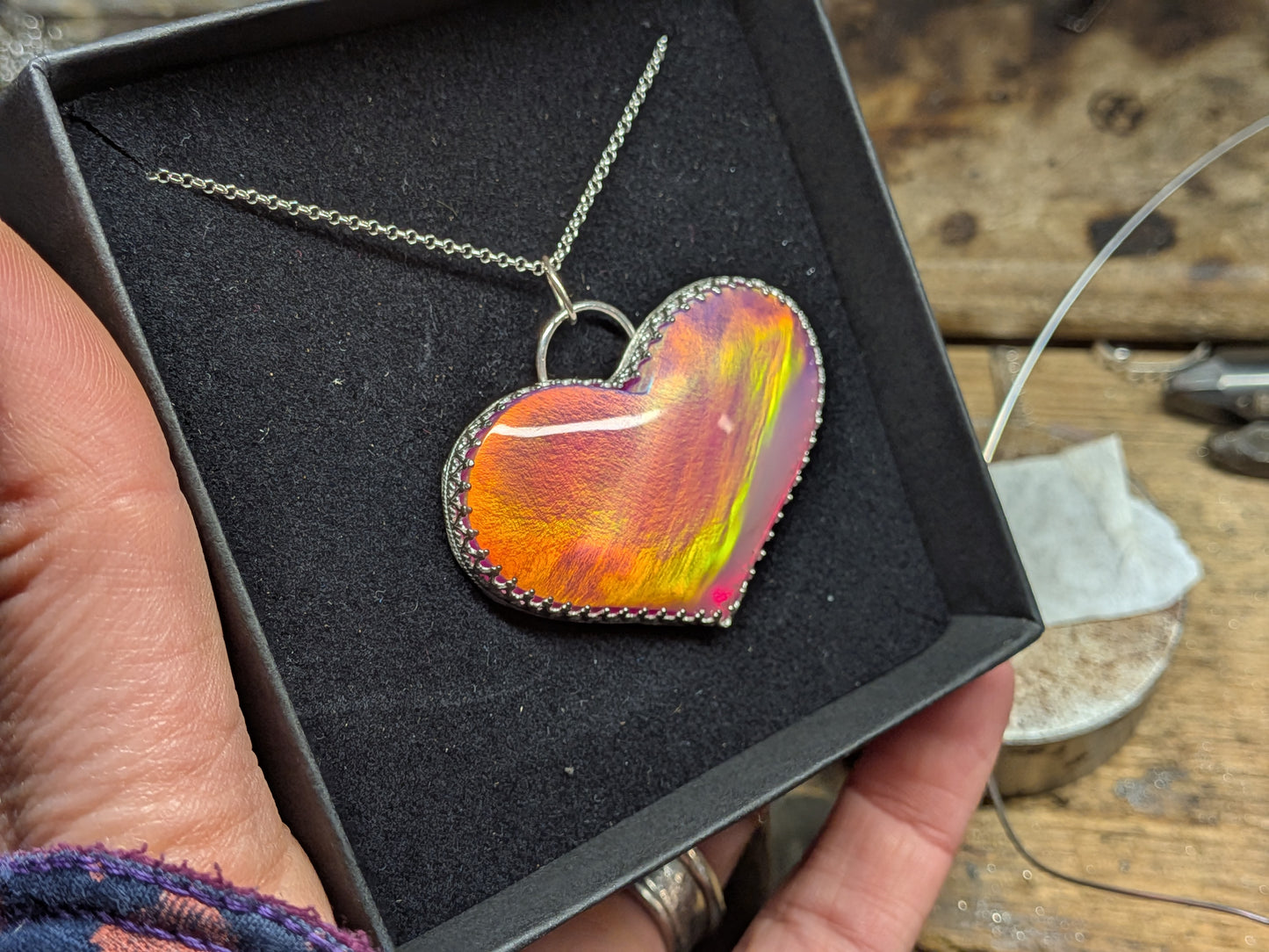 Very Large Aurora Opal Heart Pendant
