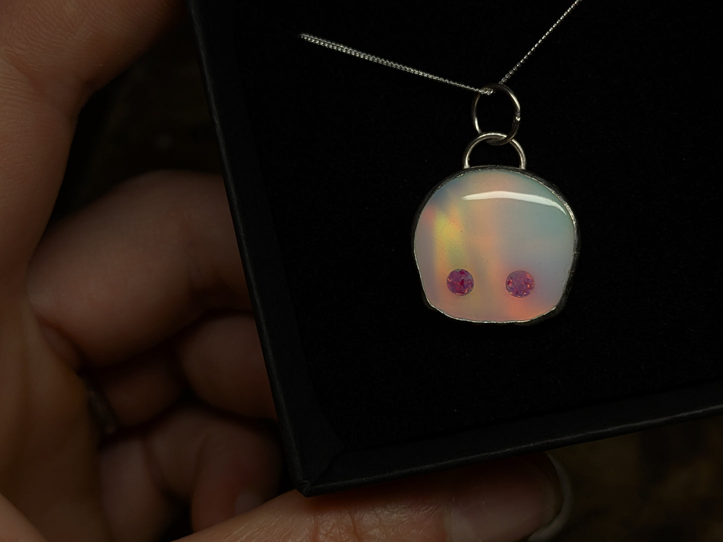 Aurora Opal Skull Pendant
