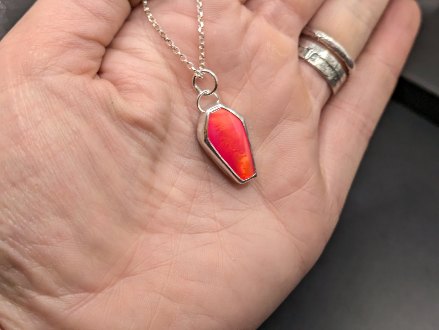 Bright Aurora Opal Coffin Pendant