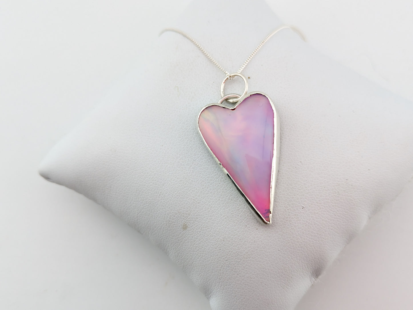 Long Pastel Aurora Opal heart Pendant