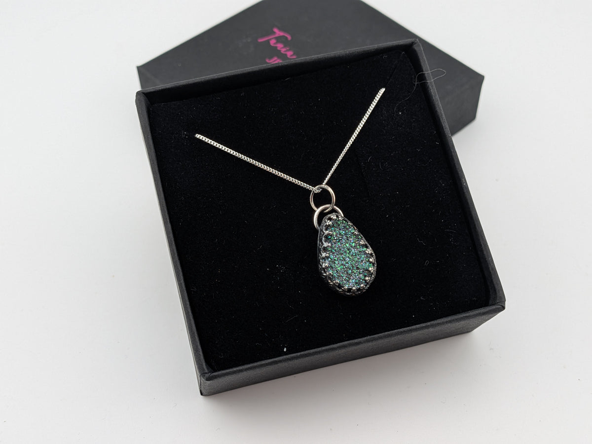 Blue/Black Druzy Quartz Pendant