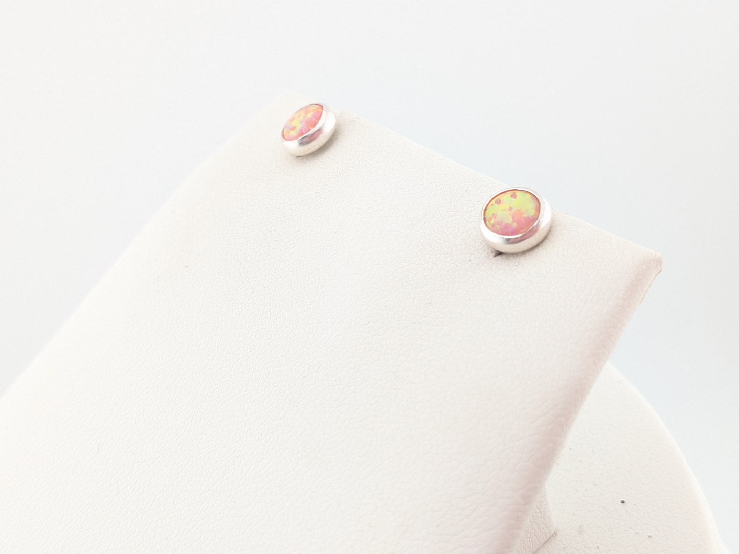 Coral Pink Lab Opal Sterling Silver Studs