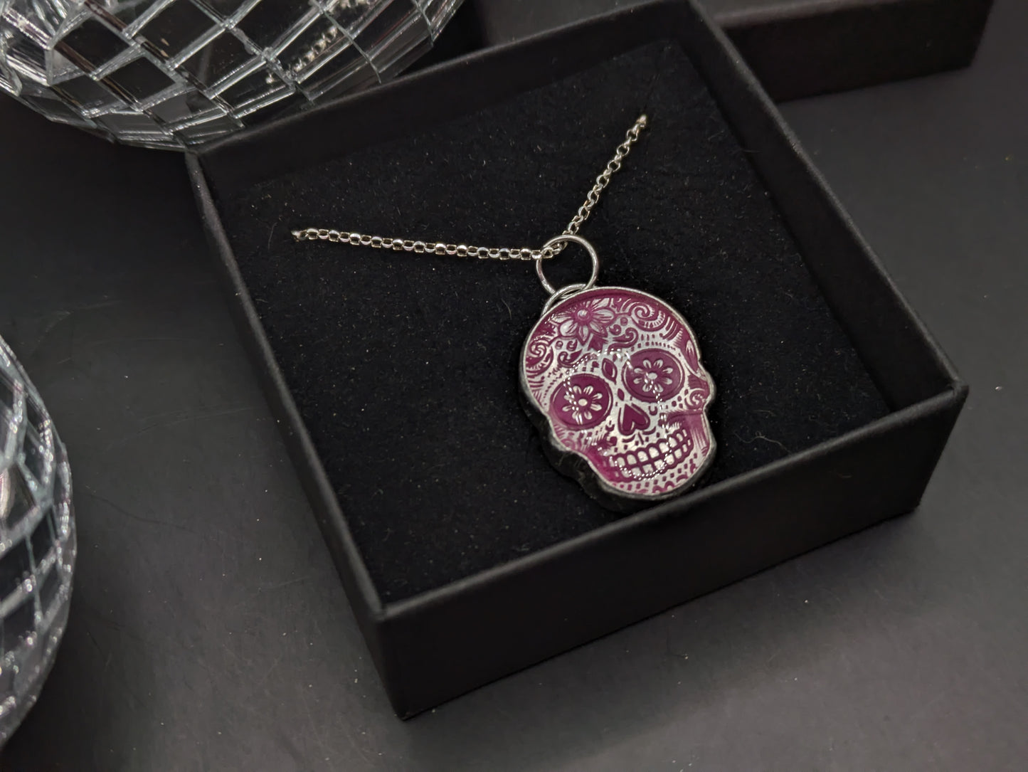 Pink Engraved Candy Skull Pendant