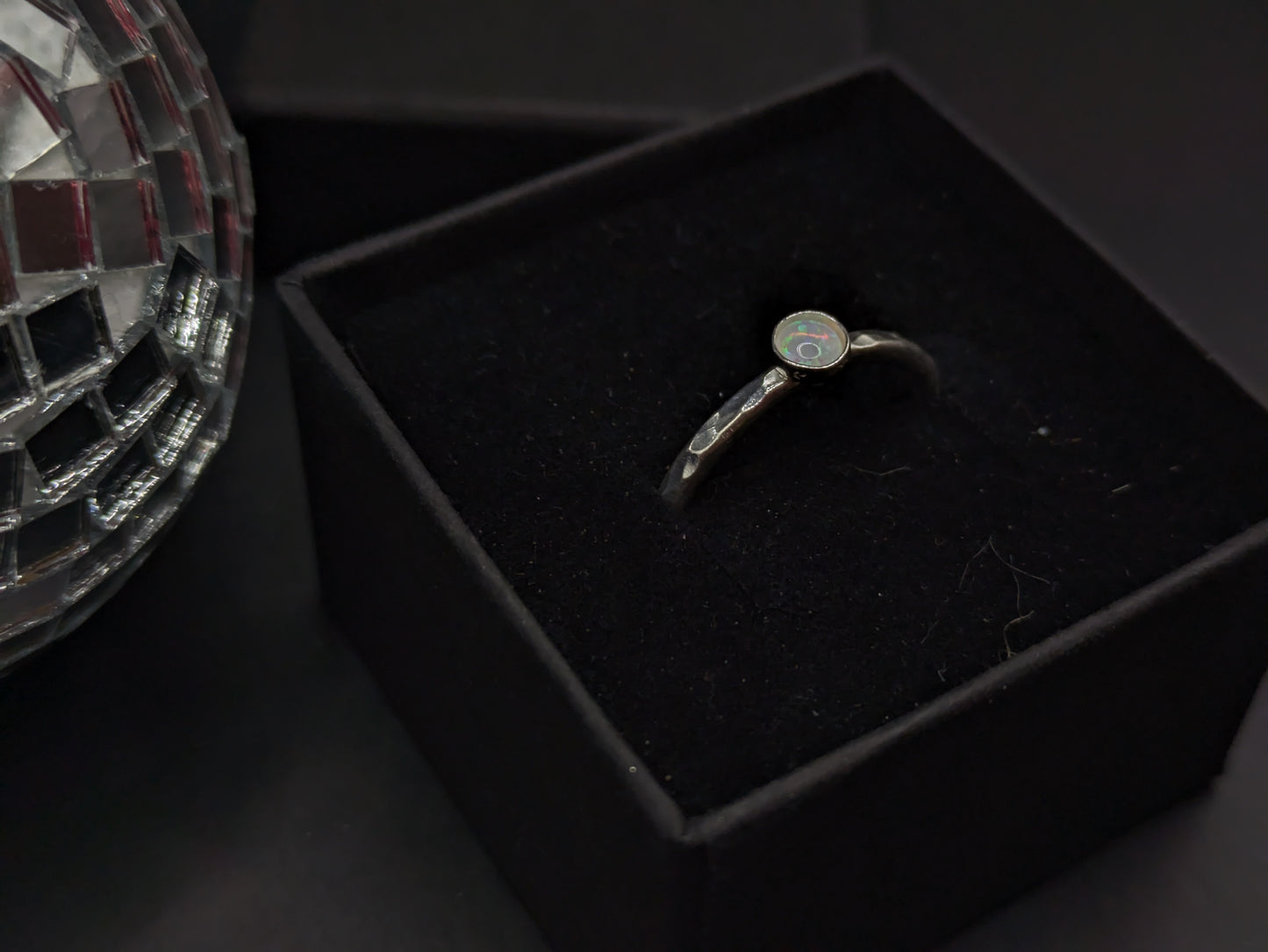Sterling Silver Band With White & Green Opal