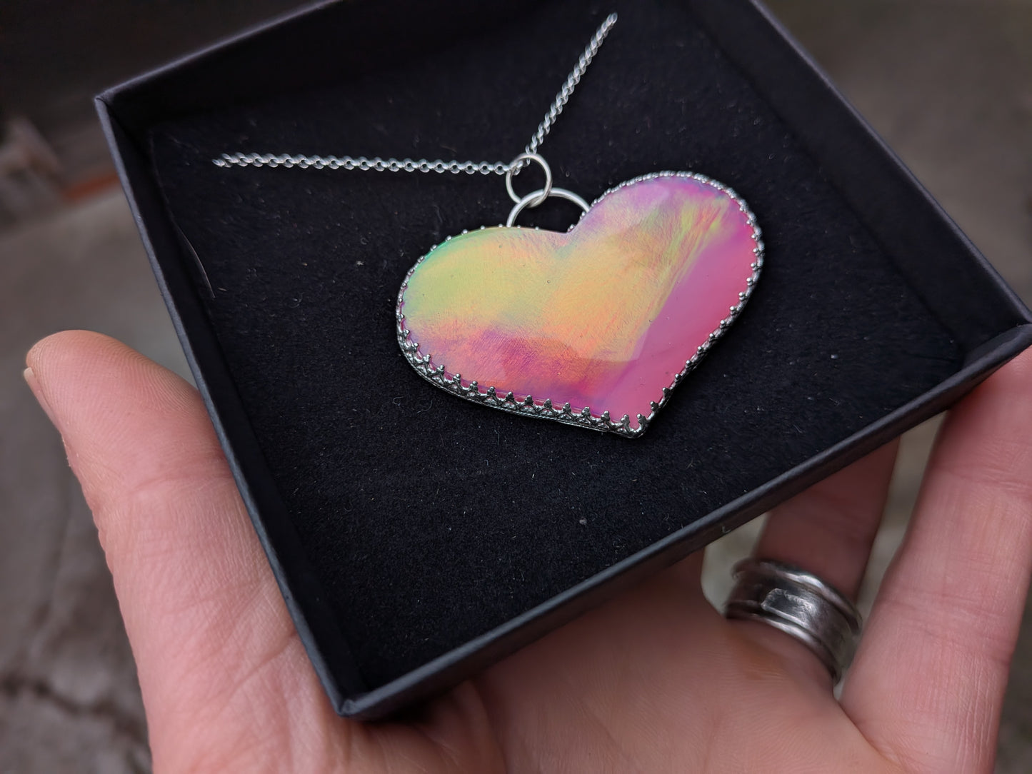 Very Large Aurora Opal Heart Pendant