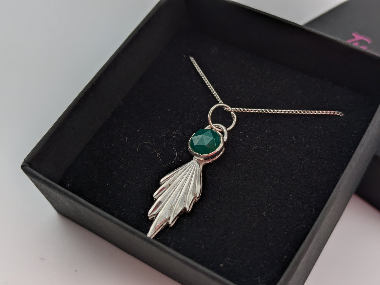 3D Fan and Green Agate Pendant