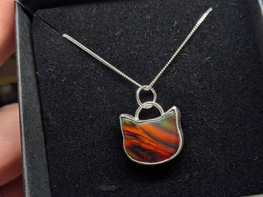 Iridescent Black Aurora Opal Cat Pendant