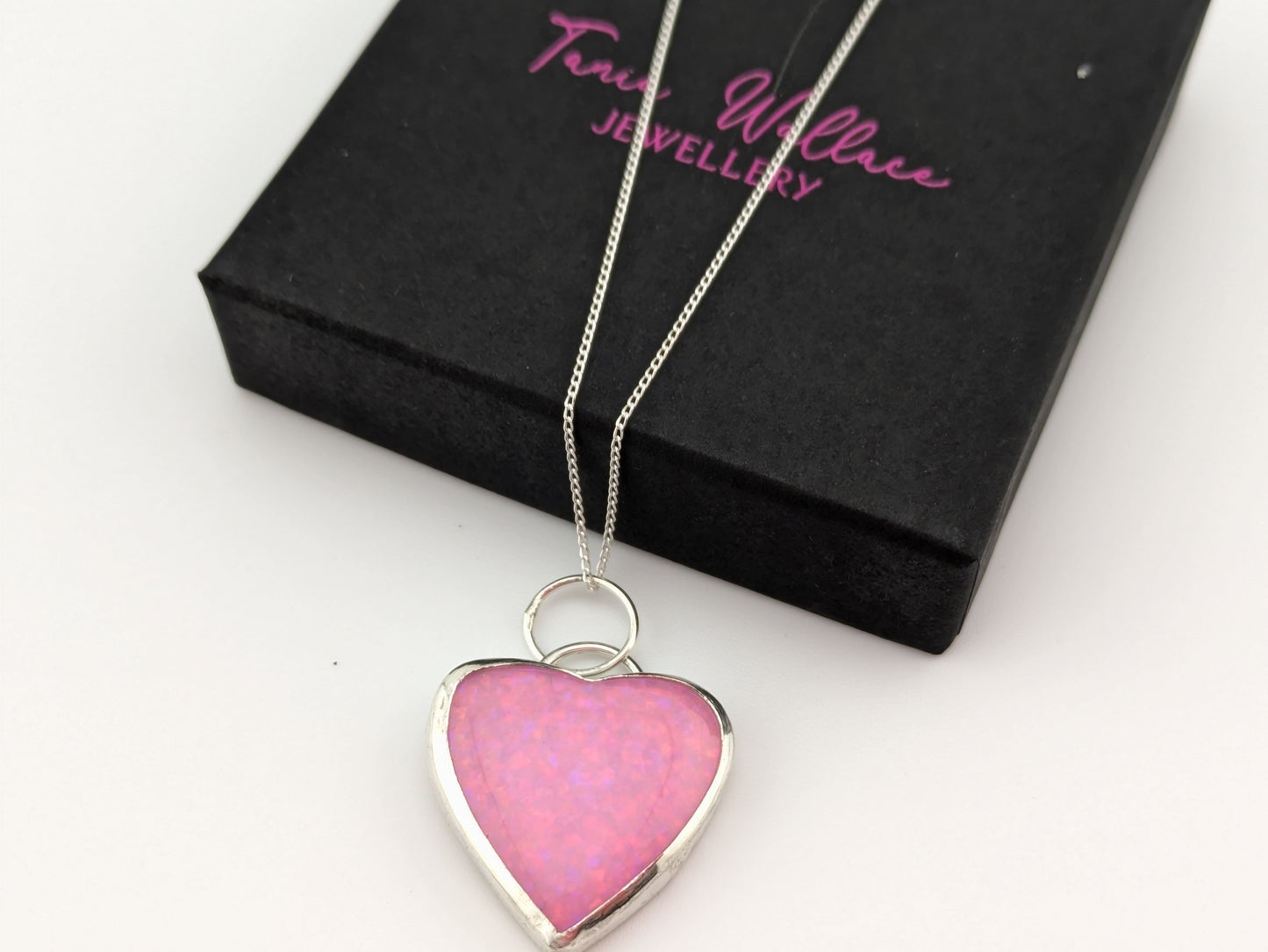 Pink Glitter Opal Heart Pendant