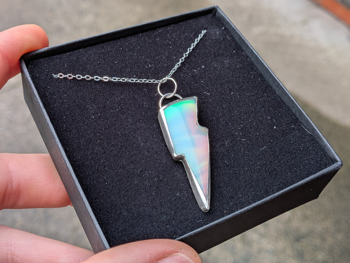 White Iridescent Bolt Pendant