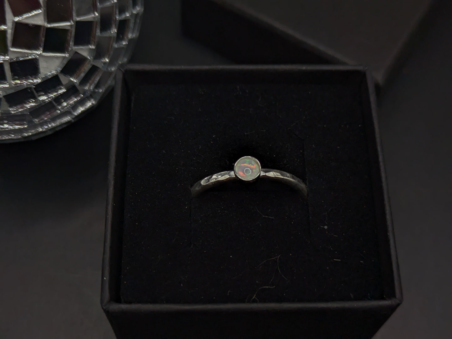Sterling Silver Band With White & Green Opal