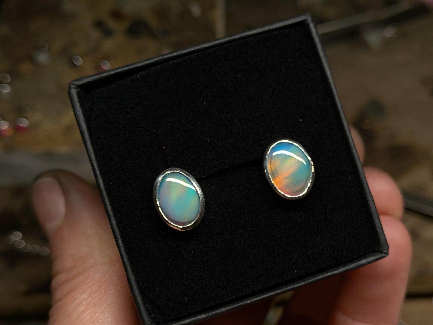 Green Aurora Opal Studs