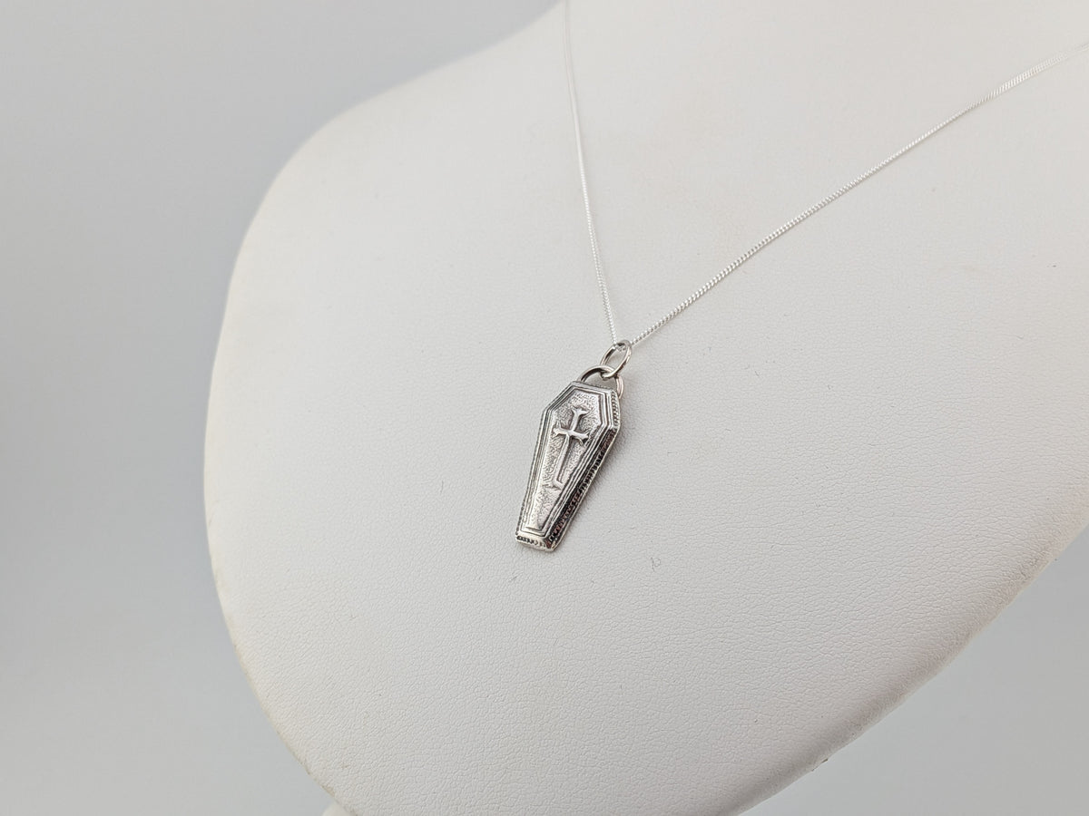 3D Oxidised Coffin Necklace
