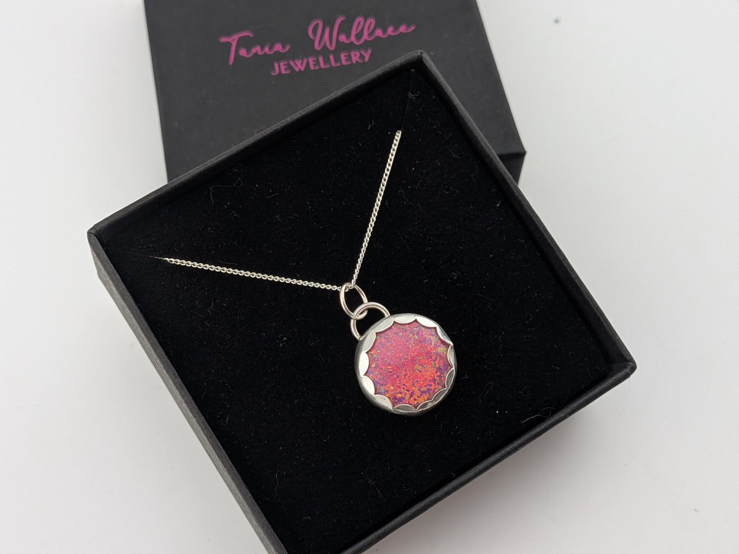 Pink Rainbow Glitter Opal Pendant