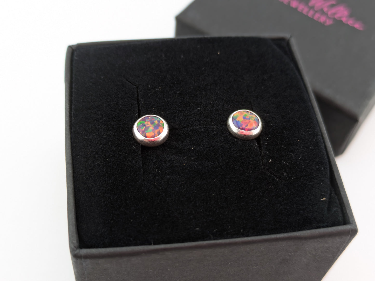 Ruby Fire Lab Opal Sterling Silver Studs