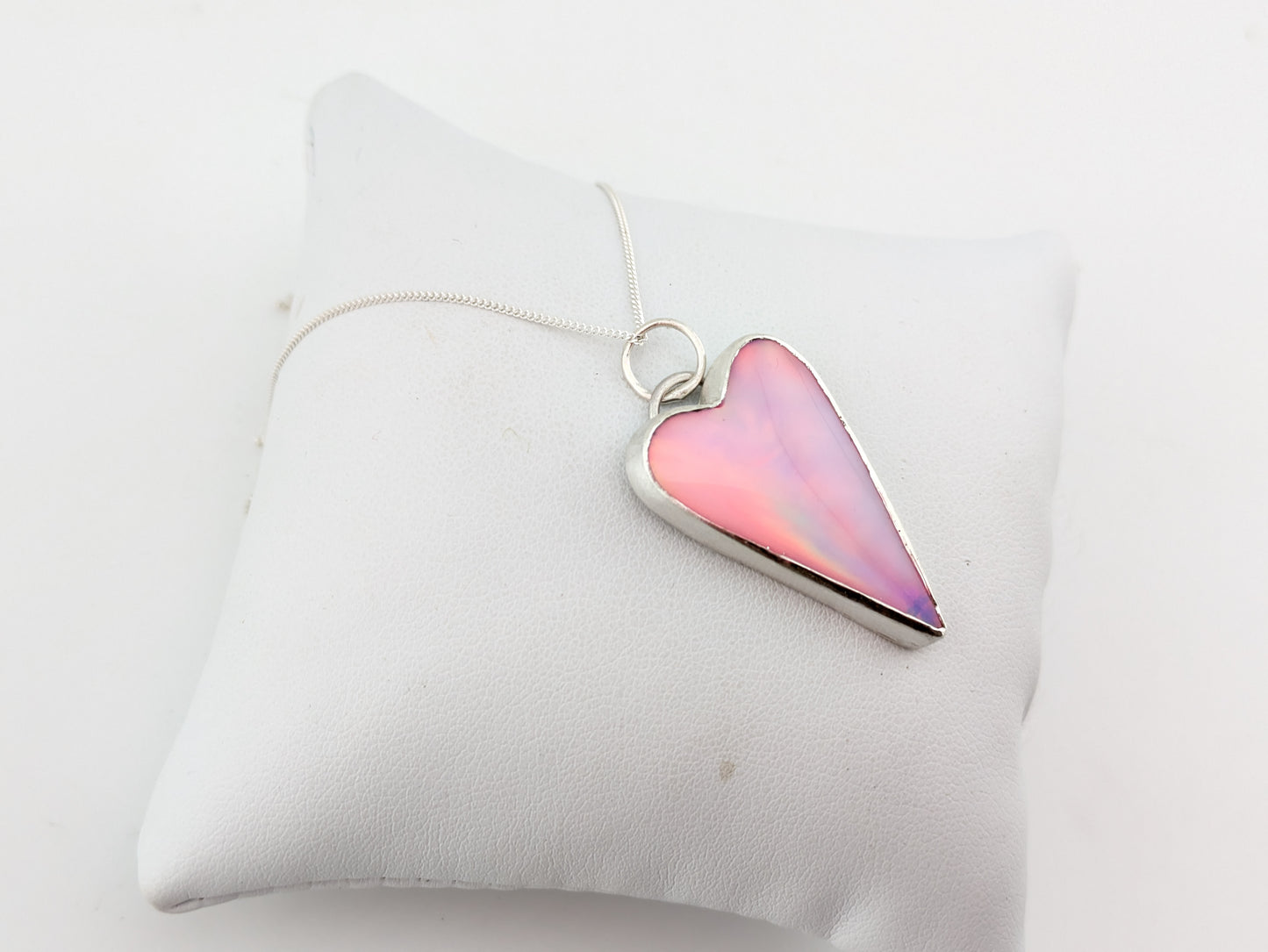 Long Pastel Aurora Opal heart Pendant