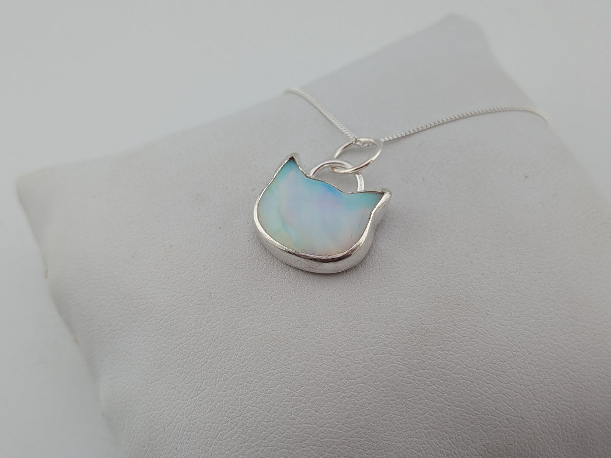 Iridescent Aurora Opal Cat Pendant