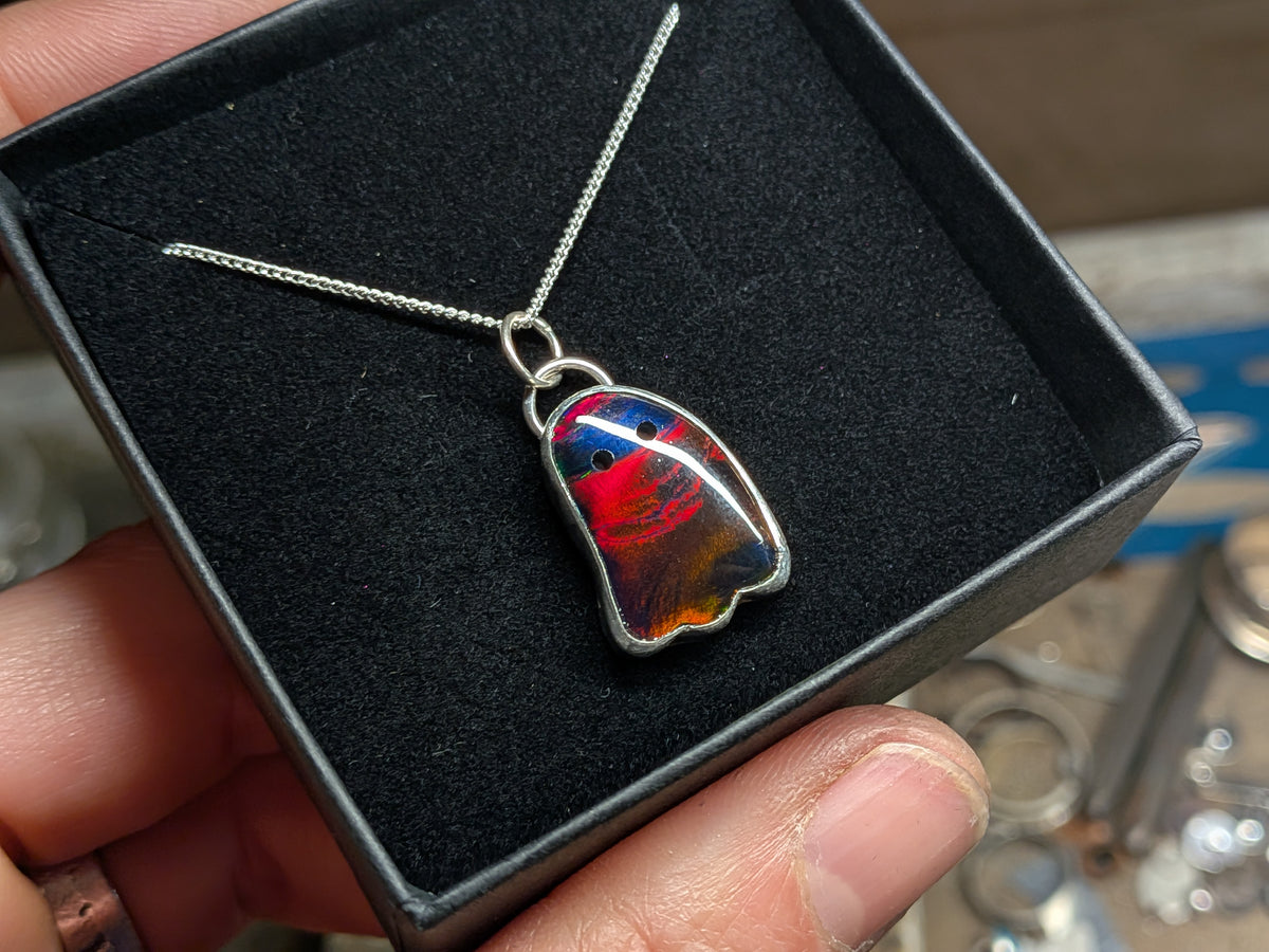 Iridescent Black Aurora Opal Ghost Pendant