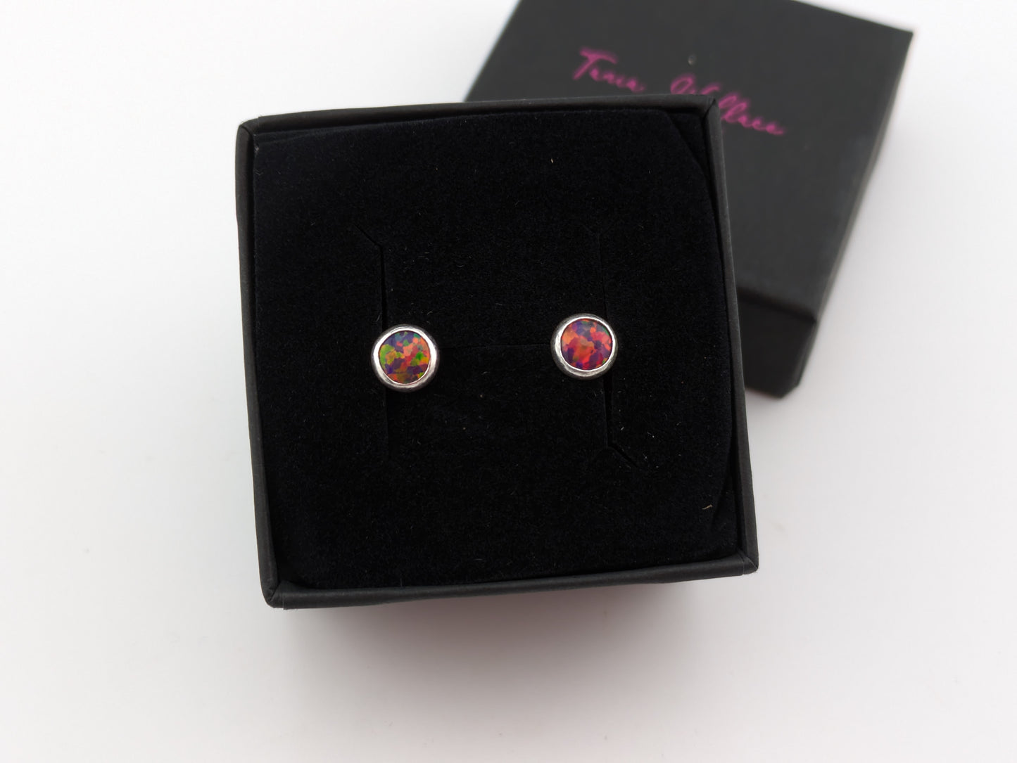 Ruby Fire Lab Opal Sterling Silver Studs