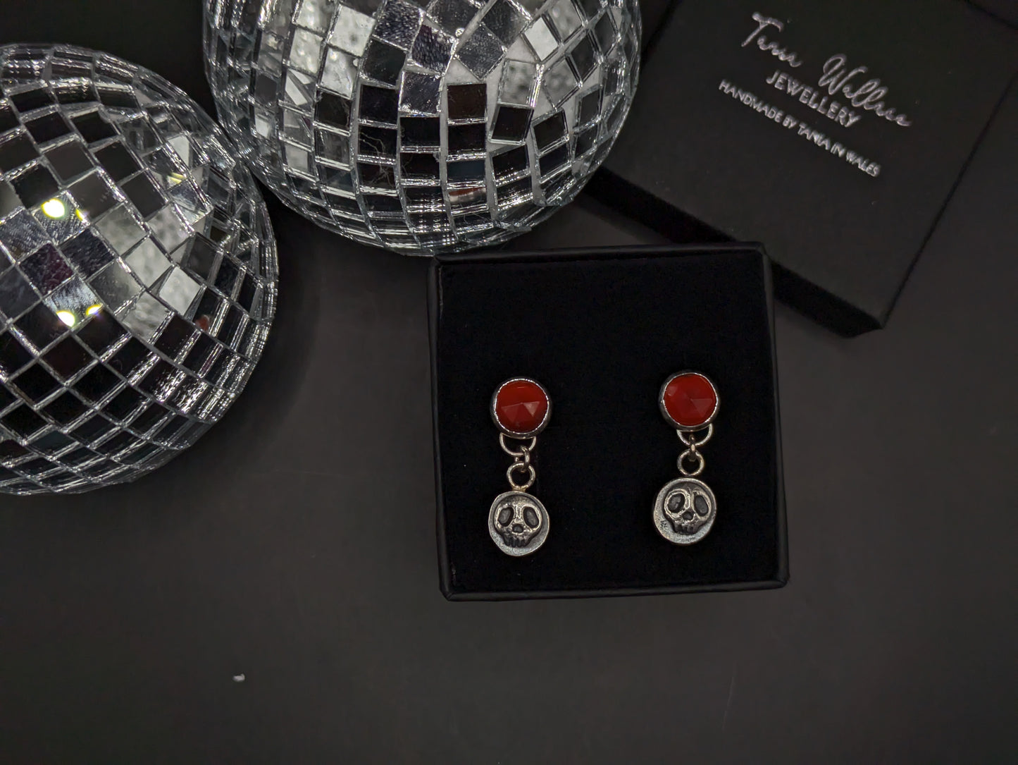 Carnelian and Silver Skull Drops