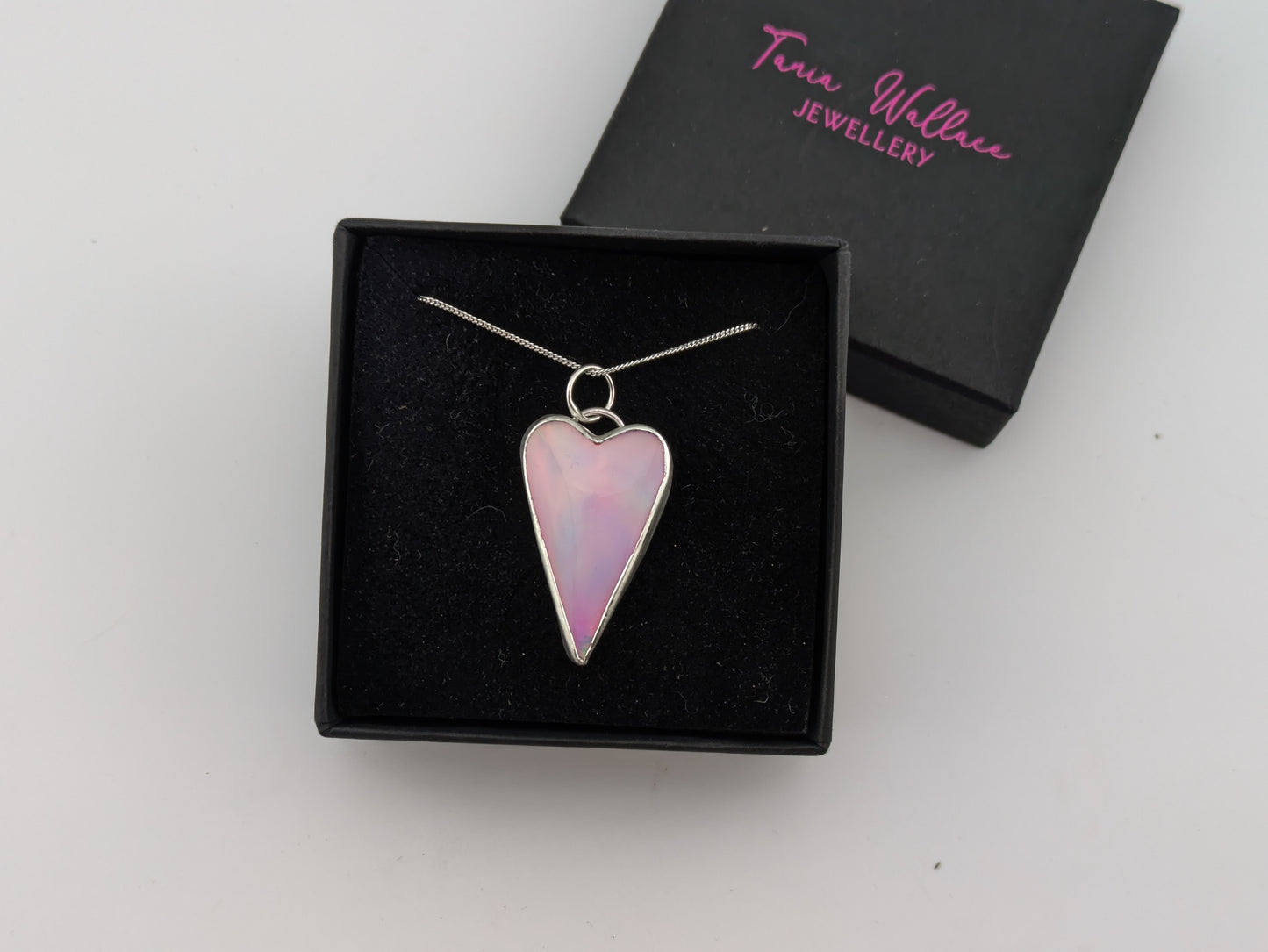 Long Pastel Aurora Opal heart Pendant